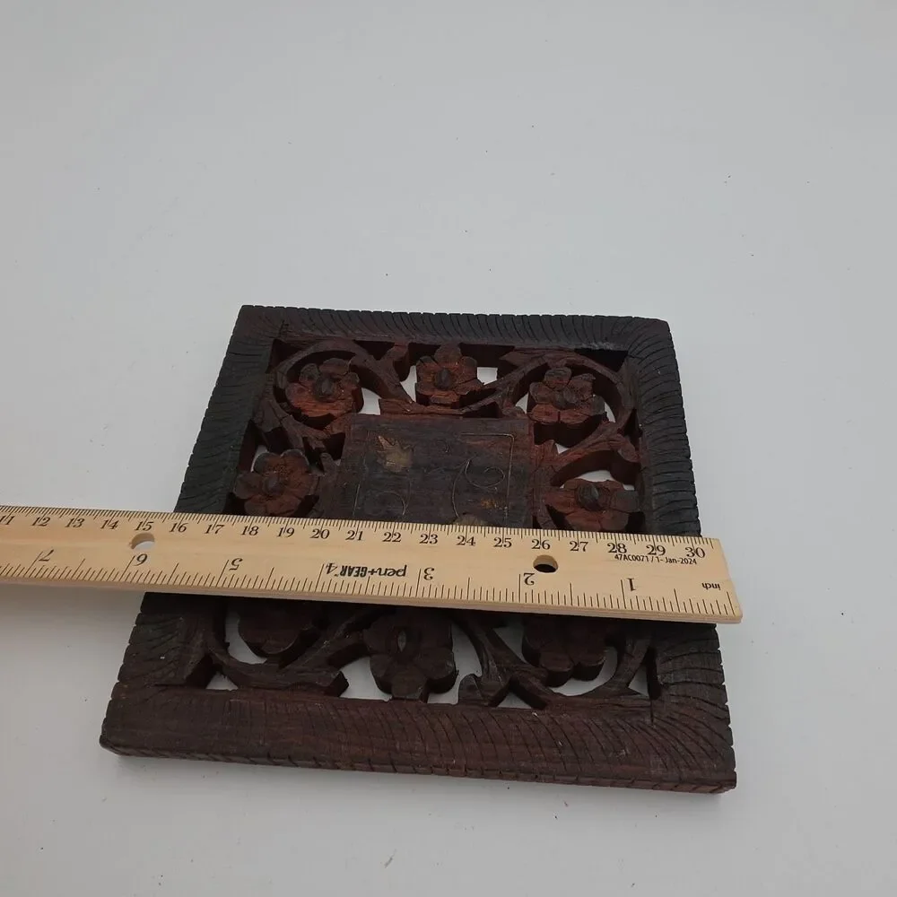 Wood Carved Footed Trivets With Leaves And Flowers